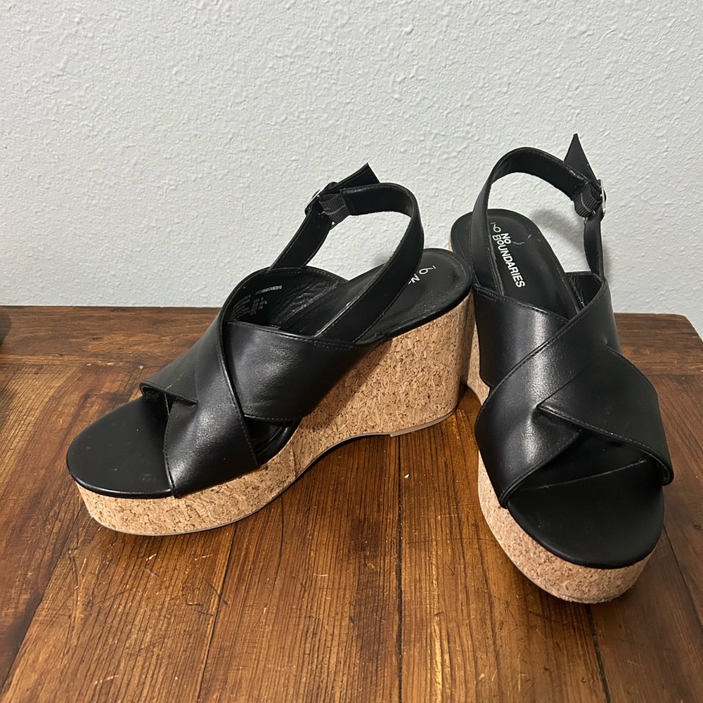 No Boundaries Black Wedge Sandals